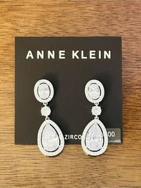 Anne Klein Silver Teardrop Zirconia Drop Earrings